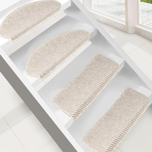 casa pura Stufenmatte in Sisal Optik | Treppen-Teppich Flachgewebe mit Tiger-Eye-Struktur robuster Treppenschutz | 65x23,5 cm | rechteckig | einzelne Treppenstufen Matte, Creme 15 Stück Kalkuta