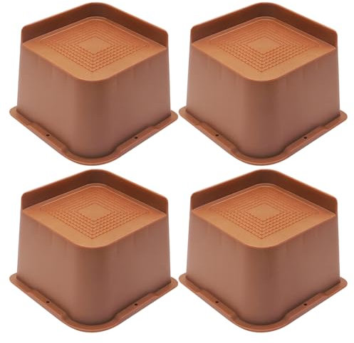 MYMULIKE Bed Risers 4 inch Heavy Duty Furniture Risers, Up to 6000 Lbs Bed lifts Blocks for Couch Desk Sofa Table Bookshelf（Brown 4 Pack, 4 inch）