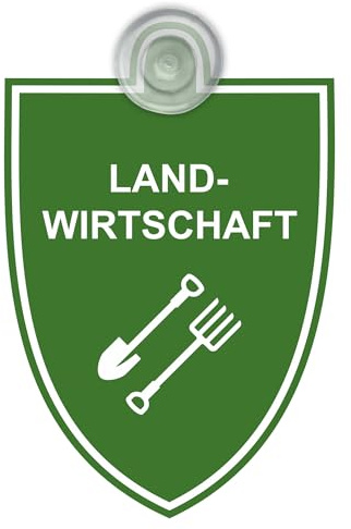 Indigos UG - Schild Landwirtschaft - grün - 9x12 cm - Saugnapfschild - Aluverbund - Emblem - Innenbefestigung für Ihr Auto - UV-Beständig - Einsatzschild - Hinweisschild - Warnschild