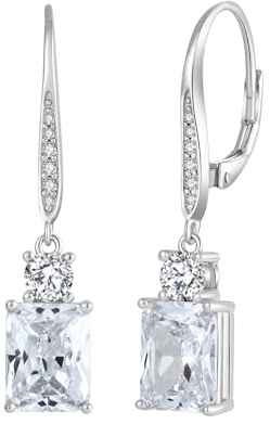 JO WISDOM Damen Hängende Ohrringe Ohrhänger Oval Silber 925 mit Smaragdschnitt 3A Zirkonia Kristall April Geburtsstein,Schmuck für Frauen Frau Mutter sie