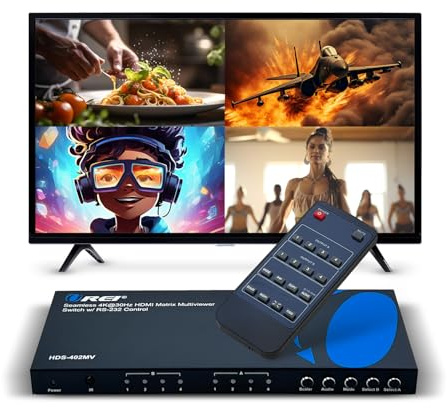 OREI Visor Quad Multi HDMI 4 en 2 salidas, conmutador de matriz HDMI, 4 puertos, conmutación sin costuras y control remoto IR, compatible con 4K PIP PS5/PC/DVD/cámara de seguridad, interruptor HDMI