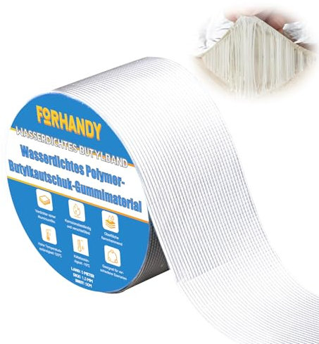 Forhandy 5cm x 5m Wasserdichtes Klebeband, Starkes Butylband Selbstklebendes Dichtungsbänder 1.5mm Dicke, Silber Aluminium Wasserfestes Klebeband Außen