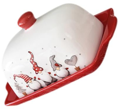 BESTonZON 1 Beurrier De Noël En Céramique Avec Couvercle Beurrier De Noël Pour Toutes Les Tailles De Beurre Récipient À Beurre Plateau De Service Pour Biscuits Aliments Sucrés.