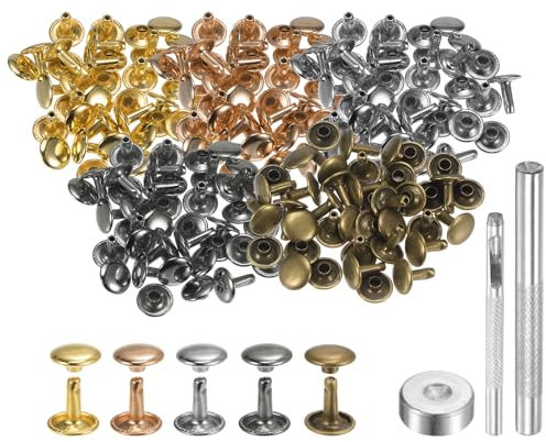 QUARKZMAN 100 Ensembles de Rivets en Cuir 10mm x 10mm en Métal avec Double Capuchon, Attaches Pression et Outils de Pose pour la Réparation de Projets d'Artisanat en Cuir, Couleurs Multiples