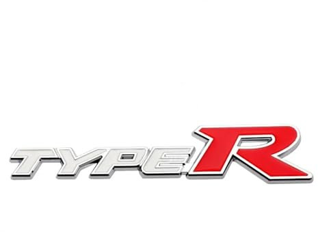 AQXYWQLL 3D-Metall-Typ-R-Logo, Frontgrill-Abzeichen, Heckkoffer-Emblem-Aufkleber, kompatibel mit Civic Typer CRV HRV Accord Fit Autozubehör(Color:Sticker White Red)