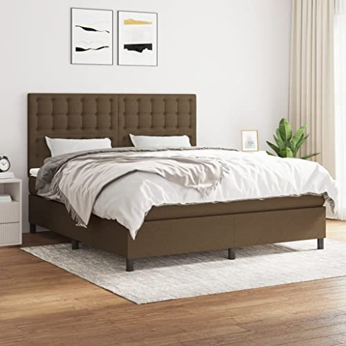 Willood Boxspringbett mit Matratze Dunkelbraun 180x200 cm Stoff Knöpfe Hohes Kopfteil