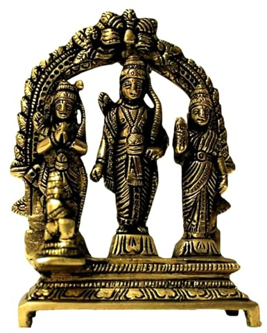 athizay Ram Darbar Brass Statue with Ram, Sita, Laxman & Hanuman Figurines – 13.5 cm Traditional Indian Decorative Idol for Home Temple & Spritual Decor