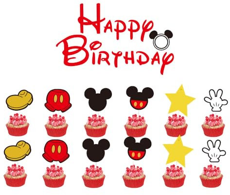 MHDAMAI Topper per Torte,Topolino Cake Topper 13 Pezzi Stuzzicadenti Bandiera per Bambina Ragazzo Bambini Compleanno Tema Party Regalo Torta Decorazioni