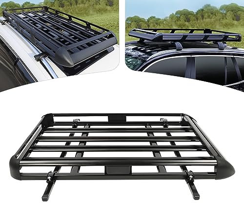 Dachträger aus Aluminium, Dachkorb Auto, Dachträger Universal, Einstellbare Breite, bis 150 kg Balastbar, SUV Gepäckträger, Auto Dachkorb, Korb Gepäck Fracht Träger, 140 x 100 cm, Schwarz