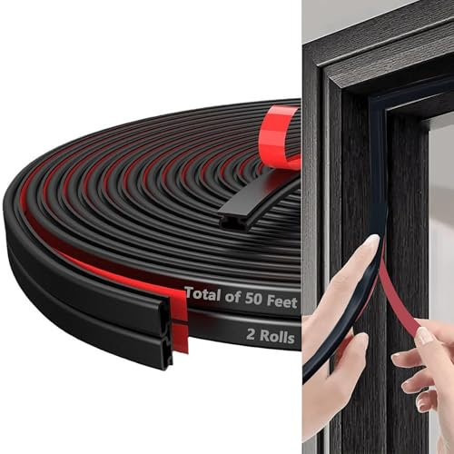 DOHUG Joint Porte Fenetre Isolation Thermique et Phonique D-Profil,Joint De Etancheite Porte Entree Caoutchouc Auto-AdhéSif, Boudin Calfeutrage PVC Porte Voiture, Weather Strip (Noir)