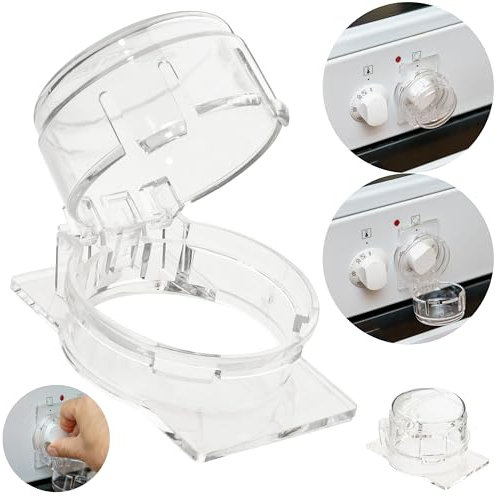 Herdknopf Kindersicherung, 2 Pack, Montage ohne Knopf Demontage, für max. Ø 51 x 45 mm Herdknöpfe mit min. 63 mm Abstand, transparenter Kleber, Herdschutz Kinder Sicherung, Babyschutz Herd Knöpfe