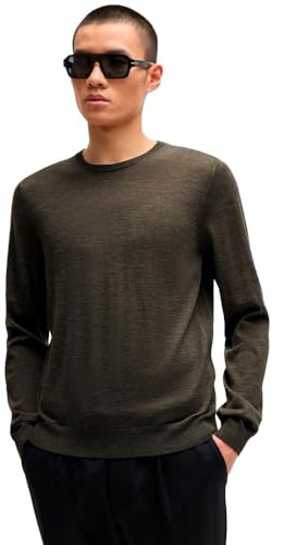 BOSS Herren Leno-P Regular-Fit Pullover aus Merinowolle mit Rundhalsausschnitt Hellgrün XL