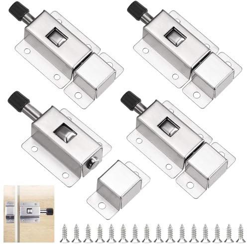 4 Pièces Loquet a Ressort Automatique, Targette de Porte avec 24 Vis, Loquet Porte Inox, Verrou a Ressort, Targette de Porte, Loqueteau pour Chambres À Coucher, Armoires, Stores, Portes de Jardin