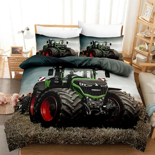 MVRFN Traktor Bettwäsche Kinder 100×135cm+Kissenbezug mit Reißverschluss 40×60 cm 3D Gedruckter Traktoren Mikrofaser Bettwäsche Beidseitig Atmungsaktive Bequemer Weiche Bettbezug Kissenbezug