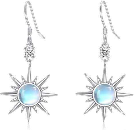 PARYFO Stern Ohrringe Frauen 925 Sterling Silber - Mondstein Achtzackiger Hänge Ohrringe - Schmuck Weihnachten Geschenke für Damen Mädchen Tochter Freundin