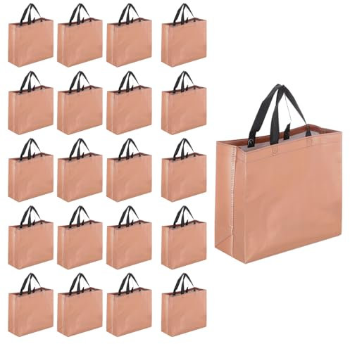 sourcing map Sacs cadeaux réutilisables avec poignées, finition brillante, sacs fourre-tout non tissés pliables pour fête de mariage, cadeaux d'épicerie, rose gold