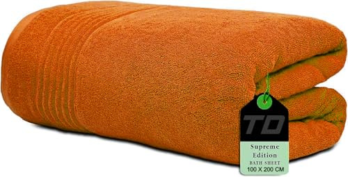 Textile Do Luxury Super Jumbo Bath Sheet (100 x 200 cm-700 GSM) 100% Egyptian Cotton Extra Lage Bath Sheet Towels (Cotton, Orange)