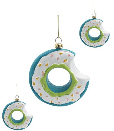 M.Kritzinger's Weihnachtskugeln aus Kunststoff, Donut mit Streuseln, blau & weiß, 11 cm, 3er Set