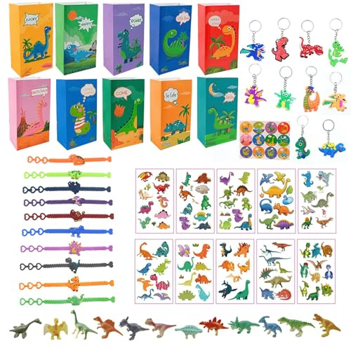 CLDURHGE Kit di Gadgets Dinosauri per Festeggiamenti Giovani – Set Regalini Fine Festa Compleanno Giovani con Varie Sorprese di Dinosauri