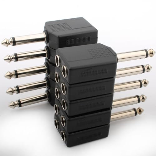 RUNCCI-YUN 10Pcs Audio Splitter 6,35 mm 1/4 TS,6.35mm TS Mono Macho a Doble Conector Mono Hembra TS de 6.35mm,Doble 6,35mm Mono Adaptador