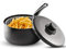 BudgetBuy Chip Pan with Basket - Durable Non Stick Deep Fryer Saucepan – Heavy Duty Large Pan with Plastic Handles and Lid for Cooking, Potato Chips, Kitchen (Black, 22 cm)