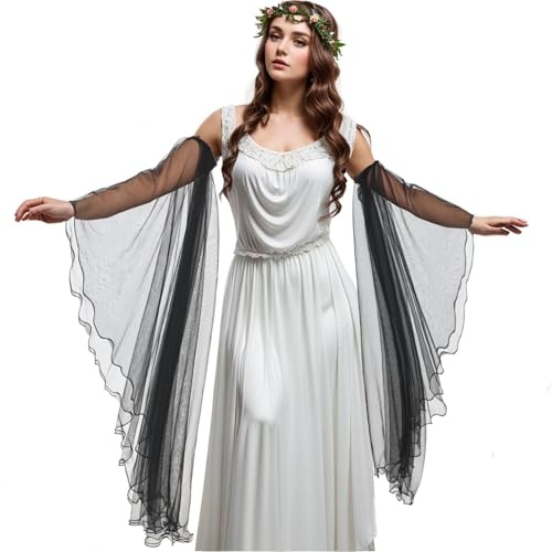 UniqKaliber Viktorianische lange Tüllhandschuhe, abnehmbare Ärmel, Gothic-Hochzeitskleid, Zubehör, Armabdeckungen für Halloween-Kostüm