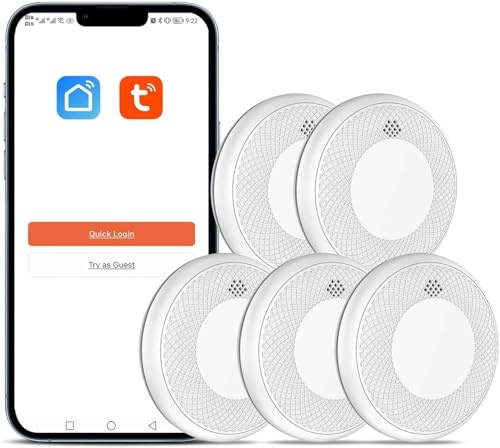 Safeliveo Rauchmelder WLAN 10 Jahre Batterie mit App Benachrichtigung, Stummschaltung und Selbsttest Funktion ,Entspricht DIN EN 14604(Kompatibel mit Tuya/Smart Life APP)-5 Stück