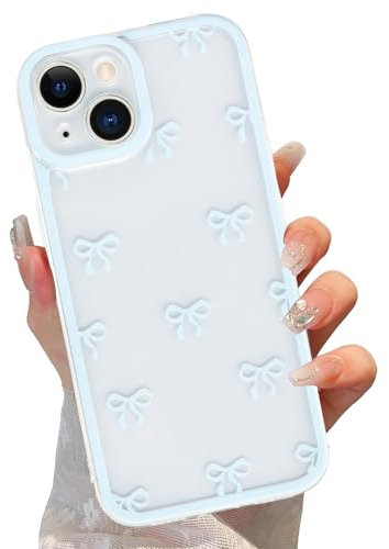 Knrlqim HandyHülle für iPhone 15 Hülle 6,1, Aesthetic Schleifen Niedliche Muster für Mädchen Frauen Durchsichtig Cover Weich Silikon Slim TPU Kameraschutz Stoßfest Schutzhülle, Schleifen 2