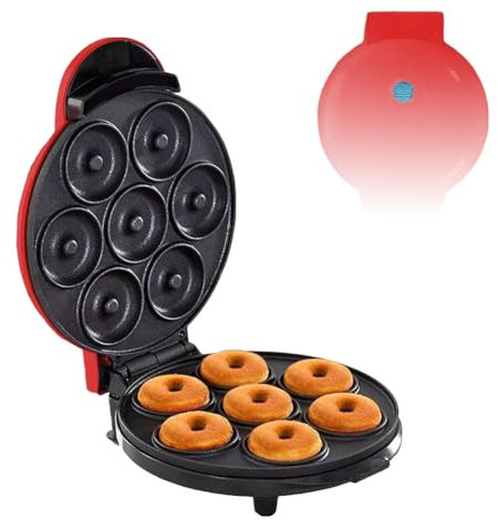 Mini Donut Maker Machine - Non-Stick 7-Hole Electric Doughnut Maker for Home Breakfast - Easy-to-Use Mini Donuts Snack Machine for Delicious Desserts and Breakfast Treats