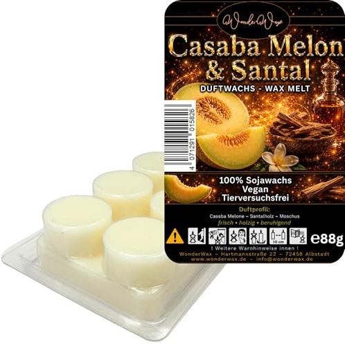 WonderWax® Duftriegel 6 x Duftwachs Kreise Weiß Casaba Melon & Santal | Farbe: Weiß | Raumduft für Duftlampen, Wax Melt, Sojawachs, Indoor Duftöl Wachs schmelzen für Aromalampe