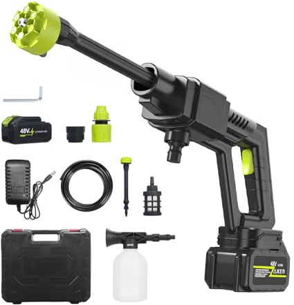 Pulitore ad alta pressione senza fili per auto portatile ad alte prestazioni, ugello 6 in 1, 2 batterie ricaricabili, per pavimenti, pareti e recinzioni di veicoli