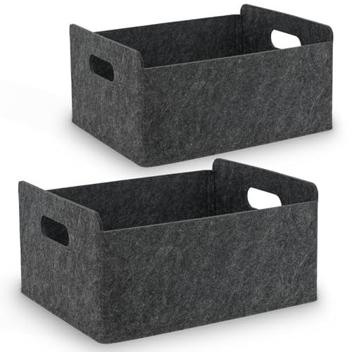 BEHONA Filzkorb Aufbewahrungskorb aus Filz, Organizer Box für Schrank & Regal, Faltbarer Aufbewahrungskorb, Filzbox für Zuhause und Büro, Schwarz ( 2 Stück )