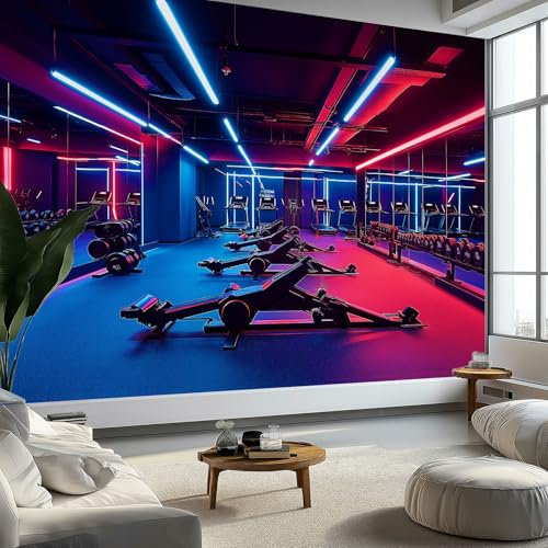 Papier peint intissé panoramique artistique Scène de salle de sport néon Thème sport fitness 200 x 140 cm - Revêtement mural décoration pour chambre salon cuisine - Design Moderne Photo Murale