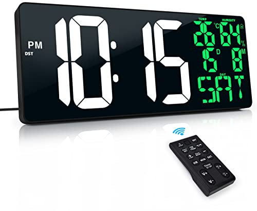XREXS Extra Large Digital Wall Clock with Remote Control, 18 Inch LED Large Display Count Up/Down Timer, Auto-Dimming Alarm Clock with Day/Date/Temp/Humidity/DST for Home, Gym, Office and Classroom
