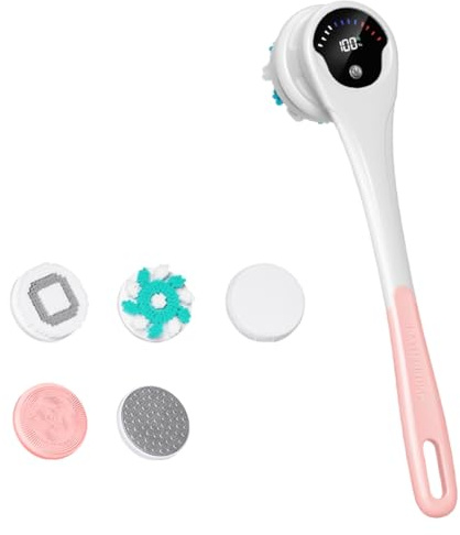 Uxsjakjsd Lazy Back Scrub Electric Brush in Pink with Long Handle, Automatic Bath Scrubbing for Stress-Free Cleansing