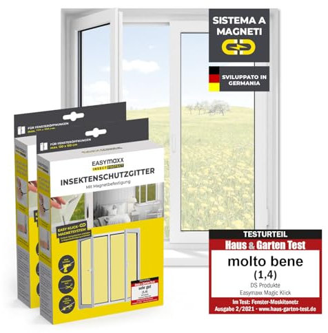 EASYmaxx Zanzariera per finestre con Magic Click | Tagliata individualmente su misura per tutte le finestre fino a 150 x 180 cm | Facile installazione con 12 magneti - senza forare o avvitare 2 Pezzi