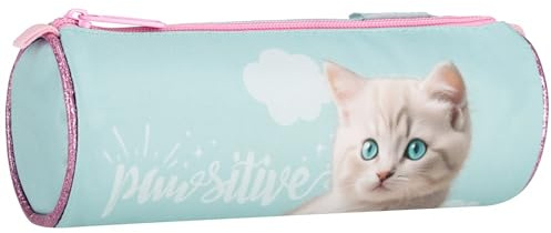 sarcia.eu Trousse à Crayons pour écolière, Ronde, en Forme de Tube, Pochette pour Accessoires, en Chats, Bleu 22x8x8cm (Chat Ronde)