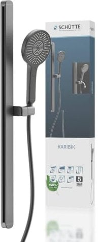 Schütte 64202 KARIBIK Duschstange aus Edelstahl und Handbrause | Duschbrause mit 3-Fach verstellbarem Duschkopf | Brauseset mit Duschsäule | Duschkopf mit Schlauch und Halterung | Regendusche Graphit