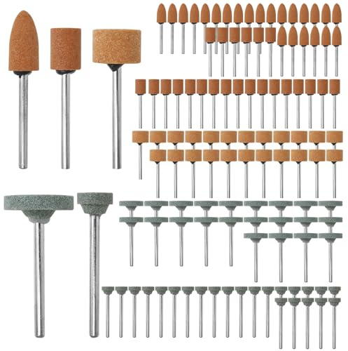 120pcs Abrasive Mounted Stone Grinding Wheel Head,5 Shapes 1/8 Inch Shank Mounted Grinding Stone Set for Rotary Tool Accessories for Metal Glass Stone Jewelry Polishing Grinding and Deburring