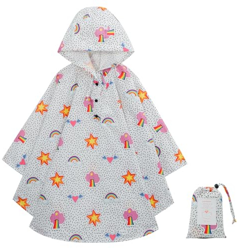 KAKU NANU Regenponcho Kinder Regencape Poncho mit Kapuze Wasserdicht Regen Cape Regenponcho Leicht Jungen Mädchen Wiederverwendbar 98 104 110