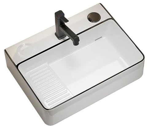 IYUESQ Lavandino per Lavanderia da Bagno, L 23,8 W 17,7 H 6,2, lavabo in Porcellana e Ceramica sopra Il Piano del lavandino del Bagno con Scarico a Scomparsa, ASSE per Lavare e rubinet