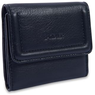 SADDLER Edith Leather Compact Trifold Wallet with RFID & Coin Purse, Black | Includes 8 card slots, an ID holder, and YKK metal zippers, tissue-wrapped inside a gift box with a floral lining.