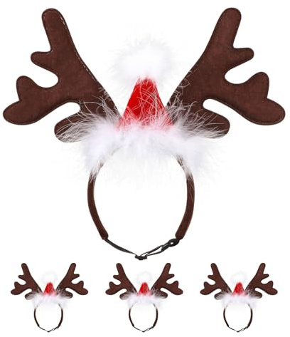MOTHNUR 4 Pièces Bandeaux de Noël pour Chiens et Chats Serre-tête de Renne Réglable Coton Léger Accessoires Festifs Antidérapants pour Costumes Animaux Lot