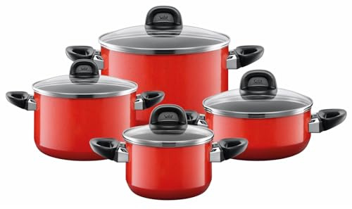 Silit Modesto Topfset Induktion 4-teilig, Kochtopf Set mit Glasdeckel, Silargan Funktionskeramik, Induktions Töpfe Set nickelfrei, für alle Herdarten geeignet, Made in Germany, rot