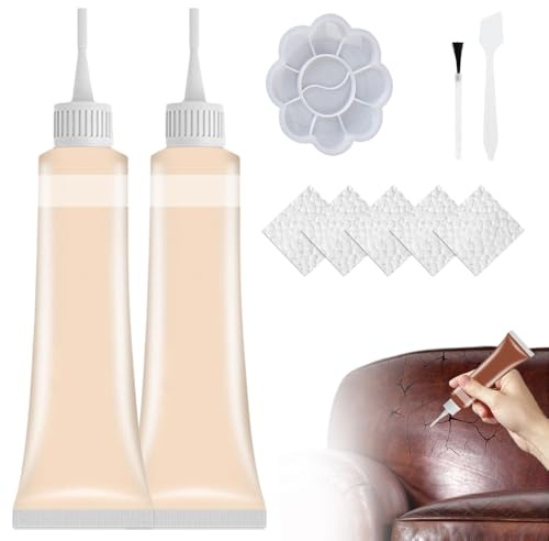 givuaime 2 Stück Leder Reparatur Set, 2026 Neu Flüssigleder, Kunstleder Reparaturset Für Ausbessern Von Kratzern Und Gebrauchsspuren, Lederreparatur Creme Für Autositze,Sofas,Schuhe (Beige)