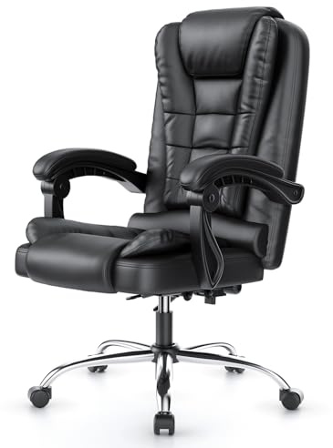 rattantree Executive Office Chair, Ergonomic Desk Chair, High Back Recliner Computer Chair with Spring-Packed Seat, Grey Gaming Chair with Tilt Function For Home Office (Black Leather)