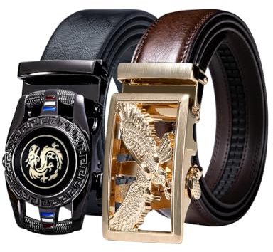 Barry.Wang Gürtel Herren 2 Stück Ledergürtel Ratsche Automatikschließe für Anzug Gürtel-3,5cm Breite Business mit Geschenkbox Schwarz