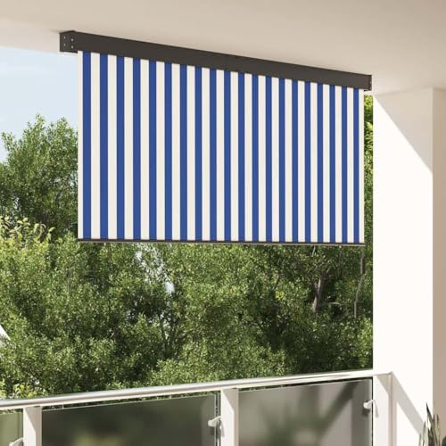 Rollo für den Außenbereich, blau, für Balkon und Terrasse, 200 x 250 cm, mit UV-beständigem Stoff und Seilsystem, pulverbeschichtet, korrosionsbeständig, ideal