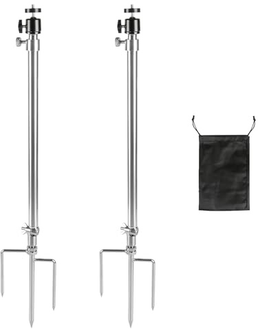 EXLECO 2er Wildkamera Halterung 304 Edelstahl, 43-100cm, Gewinde 1/4''(6mm) | Erdspieß Flachlegbar, 360° Verstellbar Trail-Kameraständer, Lichthalterung für Nachtangeln, Stativ für Solarpanel, Jagdkamera