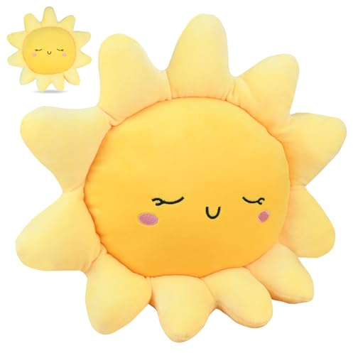 Lächeln Sonne Plüsch Dekokissen - 45cm 3D Plüsch Sonnen Geformte Dekorative Kissen, Weiches Niedliches Sonnenkissen für Kinder und Frauen, als Sitzkissen, Bodenkissen, Kinderzimmer Deko, Geschenk